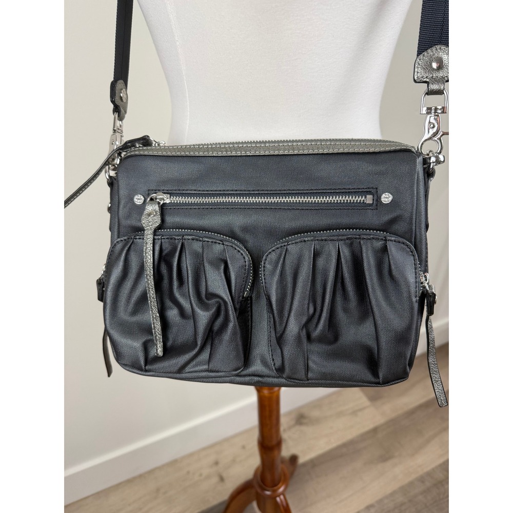 MZ Wallace Set Metallic Graphite Luster Bailey Satchel Crossbody + Makeup Bag - Picture 5 of 16